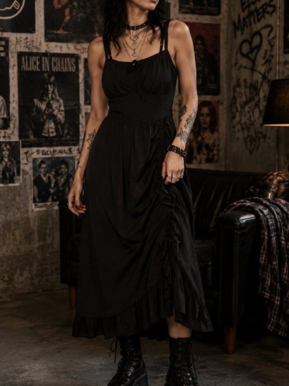 SCARLETT DARKNESS Crepe Ruched Tiered Maxi Dress Black Sz XL NWT {II10}